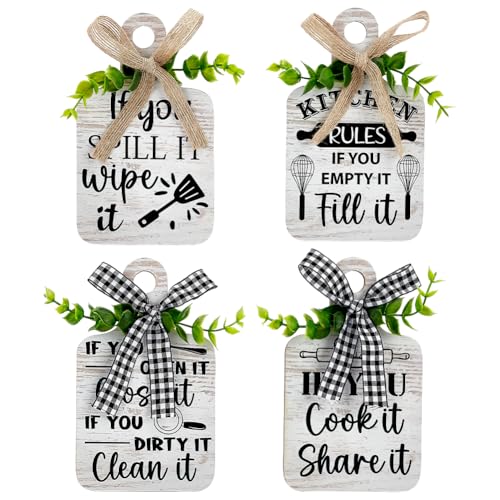 PH PandaHall Kitchen Rules Wooden Sign Eat Wood Cutting Board 4 Styles | Wall Decor, Farmhouse Tiered Tray, Hemp Rope Hanging, for Home Kitchen Dining Living Room Bar Table Decoration - style: Kitchen Rules