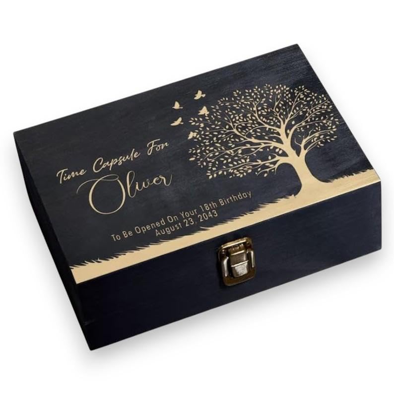 Personalized Time Capsule Memory Box – Custom Engraved Wooden Keepsake Box for Couples, Love Notes, Photos & Letters – Anniversary, Wedding & 18th Birthday Milestone Gift - style: 13. Time Capsule Designs