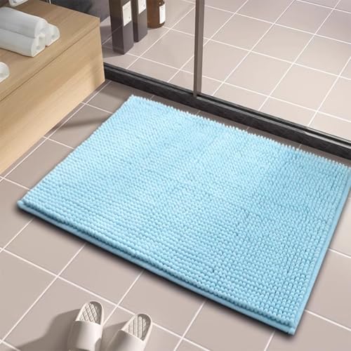 Chenille Bathroom Rugs Soft Plush Bath Mat Non-Slip Absorbent Bath Carpet Mats Quick Dry Machine Washable for Toilet Bathtubs Shower - color: Haze Blue, size: 40*60cm