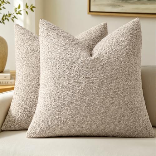 MIULEE 16x16 Decorative Lumbar Boucle Couch Pillow Covers Oatmeal | Set of 2 Textured Neutral Throw Pillow Covers, Accent Solid Pillowcases, Sofa Living Room Home Decor - color: Oatmeal, size: 16" x 16" (Pack of 2)