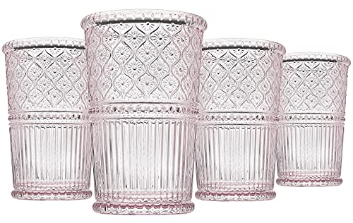 Godinger Highball Drinking Glasses, Tall Glass Cups, Vintage Decor, Water Glasses, Cocktail Glasses - Claro Collection, 12oz, Pink, Set of 4 - color: Pink, size: 12 fl oz