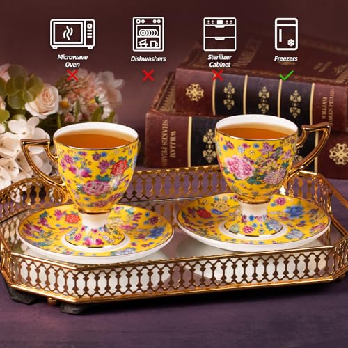 KAMMAK Tea Cup and Saucer, Ceramic Coffee Cups, 7 oz, Set of 2 | Porcelain Tea Cups with Saucers for Coffee and Cappuccino, Ideal for Breakfast, Afternoon Tea and Entertaining,622N - style: 622N