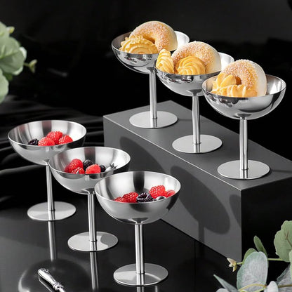 choxila Ice Cream Bowls 4pcs – Elegant Stainless Steel Dessert Cups, Footed Bowl for Ice Cream, Trifle, and More – Perfect for Parties, Weddings, and Home Use - color: Stainless Steel