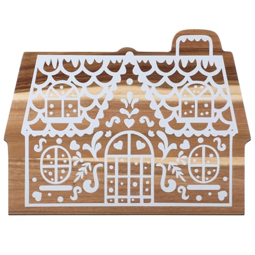 Christmas Gingerbread House Cutting Board Acacia Wood Serving Board Wooden Serving Platter Tray Cheese Fruit Bread Christmas Holiday Xmas Kitchen Decoration - style: Christmas Gingerbread House