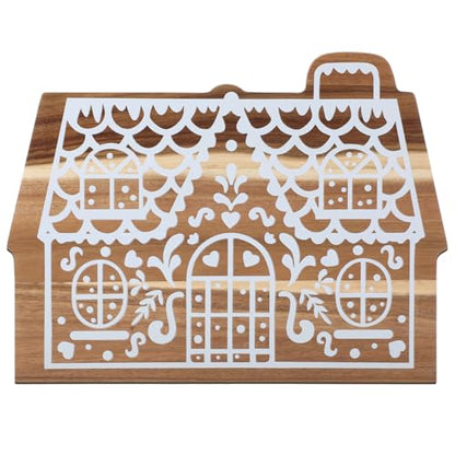 Christmas Gingerbread House Cutting Board Acacia Wood Serving Board Wooden Serving Platter Tray Cheese Fruit Bread Christmas Holiday Xmas Kitchen Decoration - style: Christmas Gingerbread House