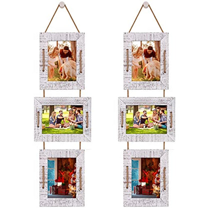 5x7 Collage Picture Frames, 3 Opening, Solid Wood, White, 2 Pack | Wall-Mounted Hanging Design, Displays 4x6 Photos with Mat or 5x7 Photos Without Mat, Three-Opening Layout - color: Rustic White