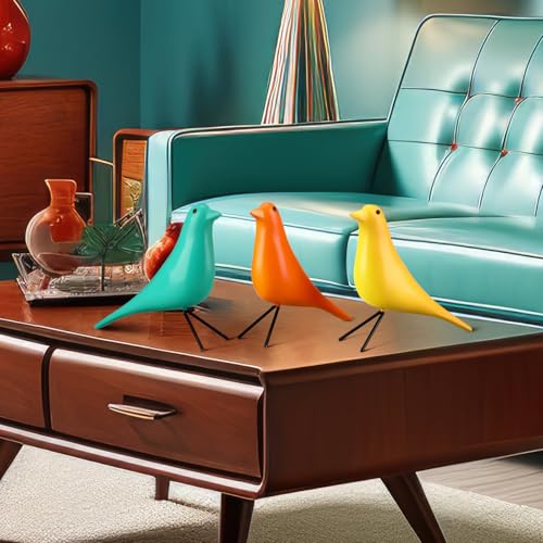AceOrbit 3 Pcs Mid Century Modern Decor Medieval Table Decor Large Ceramic Birds Orange Blue and Yellow Ceramic Birds for Home Office Table Desktop Bookshelf Mantelpiece Shelf Centerpiece - style: Old school