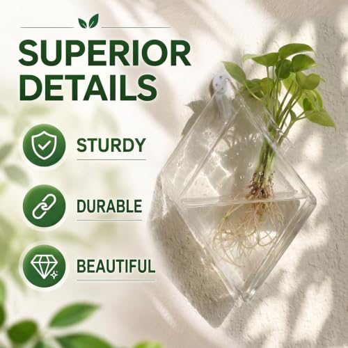 6 Set Wall Hanging Glass Terrariums Planter Wall Propagation Planters Diamond Flower Vase for Indoor Hydroponics Plants, Bathroom, Home Office Living Room Decor(Plants Not Included)