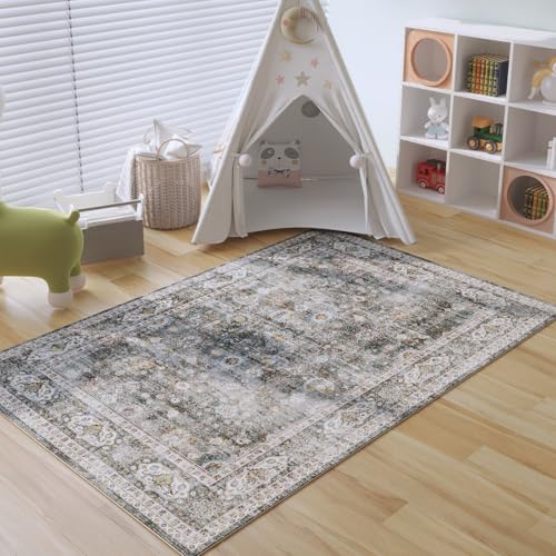 Rugcomf Bedroom Rug 3x5 Rug Washable Area Rug Non Slip Low Pile Small Carpet for Bedroom, Bedside, Kitchen, Entryway, Kids Room, Office, College Dorm Essentials for Girls(Grey) - color: Grey, size: 3' x 5' (Rectangular)