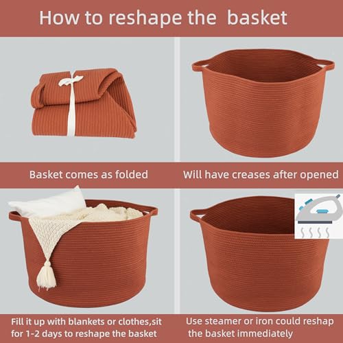XUANGUO Extra Large Cotton Rope Round Storage Basket 22" x 14" Rustic | Woven basket for blankets, toys, towels, laundry, nursery, living room and pet toy storage. - color: rustic