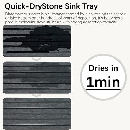 Set of 4 Bathroom Vanity Tray, Quick-Dry Diatomite Kitchen Tray with Non-Slip Pads | Water Absorbing Stone Used for Soap, Sponges, Cosmetics | Eco-Friendly Bath Sink Organizer - color: Drak Gray