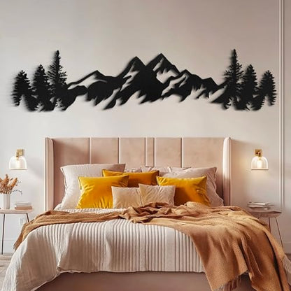 Metal Mountain Wall Art 71 Inch Long, Mountain Wall Decor, Hangings for Living Room, Bedroom - size: 71"L x 17"W