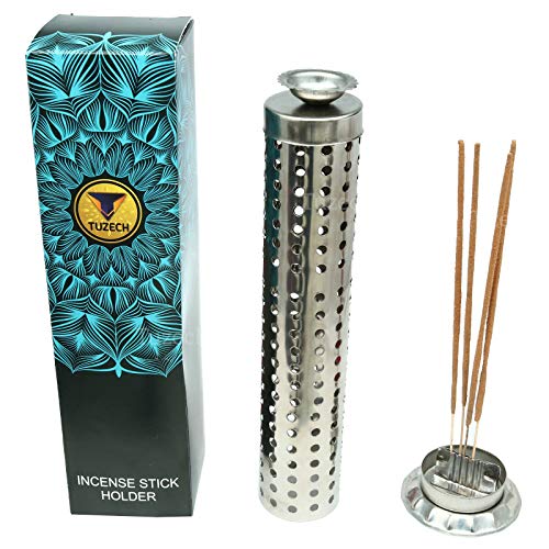 Steel King Size Sage Long Tower Soapstone Incense Holder Home Agarbatti Stand with Ash Catcher Best for Diwali Pooja Celebration (Mutiple Sticks)