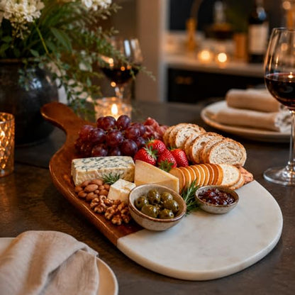 Marble & Acacia Wood Serving Tray, 12x5.5 Inch