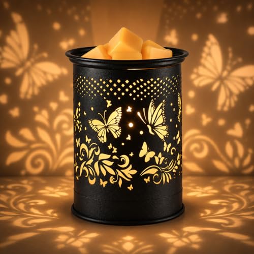 Butterfly Wax Warmer Metal Wax melt Warmer Electirc Candle Wax Burner | Electric Wax Melts Wax Cubes Black Candle Lamp for Home Office Decor,Wax Burner as Gifts for Mom Grandma Women Girls - style: Butterflies and Flowers