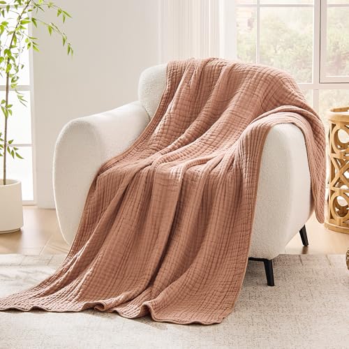 VANJOROY 9-Layer Muslin Throw Blanket Queen 90" x 90" Coffee, 100% Cotton Organic Breathable Lightweight Large Throw for Couch Bed Quilt and Bedspread - All Season Muslin Soft Gauze Blanket - color: Coffee, size: Queen (90" x 90")