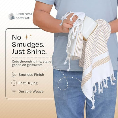 Beige Turkish Kitchen Towels 16x26 Inch, 5 Pack, 100% Cotton, Ultra Absorbent, Soft, Fast Dry, Machine Washable, Dish Towel with Tassels for Drying Dishes, Cleaning, Everyday Use - color: Beige, style: 5 Pack