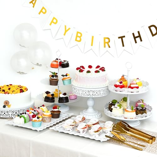 11 Pcs White Metal Cake Stand Set, Elegant Dessert Table Display Set for Party, Cupcake Stand & Candy Table Display Sets for Wedding, Birthday Celebration - color: White
