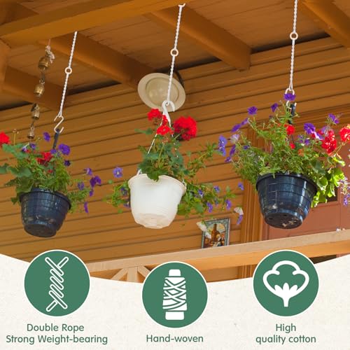 6 Pack Adjustable Macrame Plant Hanger Extender Handmade Woven Hanging Basket Extenders Connectable Rope Hanging Extension with Wooden Ring for Indoor Outdoor Plant Pot Holder - color: Beige