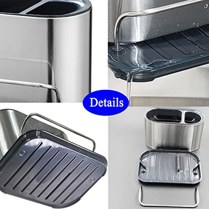 Stainless Steel Sink Caddy Sponge Holder | Kitchen Counter Organizer, Tidy Drains Water Design, Dish Brush Holder