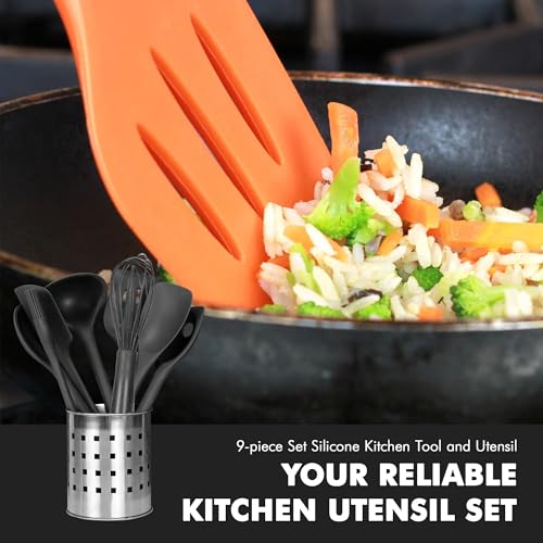Chef Craft - Premium Silicone Kitchen Tools and Utensils Set, Non-Scratch, Withstands Temperatures up to 450°F, BPA-Free, 9 Piece Cooking Utensils Set, Black - color: Black, size: 9 Piece Set