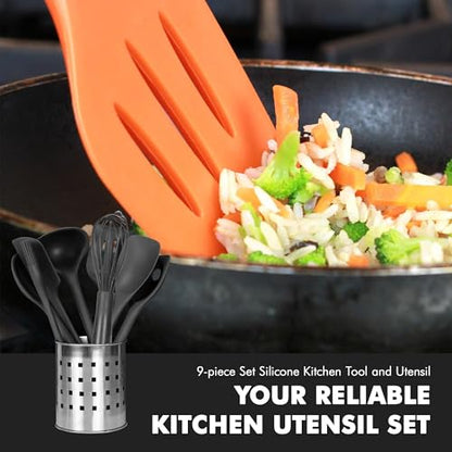 Chef Craft - Premium Silicone Kitchen Tools and Utensils Set, Non-Scratch, Withstands Temperatures up to 450°F, BPA-Free, 9 Piece Cooking Utensils Set, Black - color: Black, size: 9 Piece Set