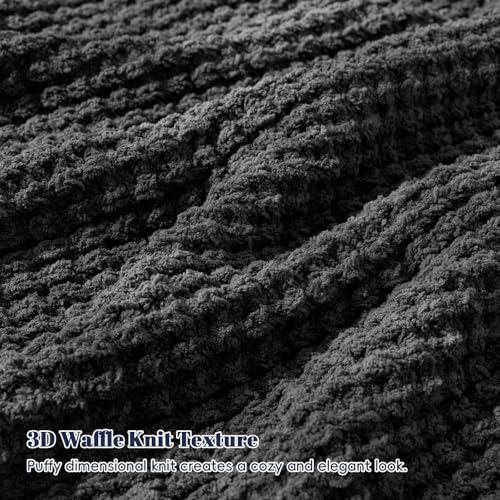 PHF Chenille Waffle Knit Throw Blanket- Plush Warm & Cozy 50" x 60" Ultra Soft Blanket- Chunky Fluffy Waffle Throws for Couch Bed Sofa - Charcoal Grey - color: Charcoal, size: Throw(50"X60")