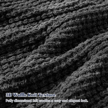 PHF Chenille Waffle Knit Throw Blanket- Plush Warm & Cozy 50" x 60" Ultra Soft Blanket- Chunky Fluffy Waffle Throws for Couch Bed Sofa - Charcoal Grey - color: Charcoal, size: Throw(50"X60")