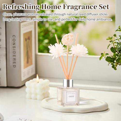 Reed Diffuser Set of 2, Jasmine Scent Oil Diffuser with Sticks for Home Fragrance, Office Living Bedroom Decor, Bathroom Decor and Accessories, Air Fresheners Gift Set, 1.7 fl oz/50ml x 2