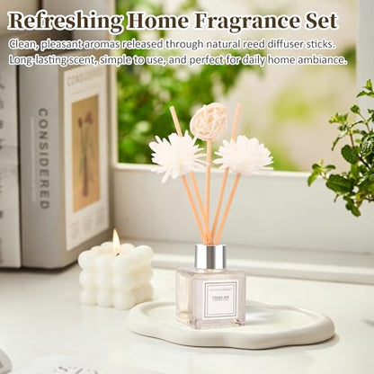 Reed Diffuser Set of 2, Jasmine Scent Oil Diffuser with Sticks for Home Fragrance, Office Living Bedroom Decor, Bathroom Decor and Accessories, Air Fresheners Gift Set, 1.7 fl oz/50ml x 2