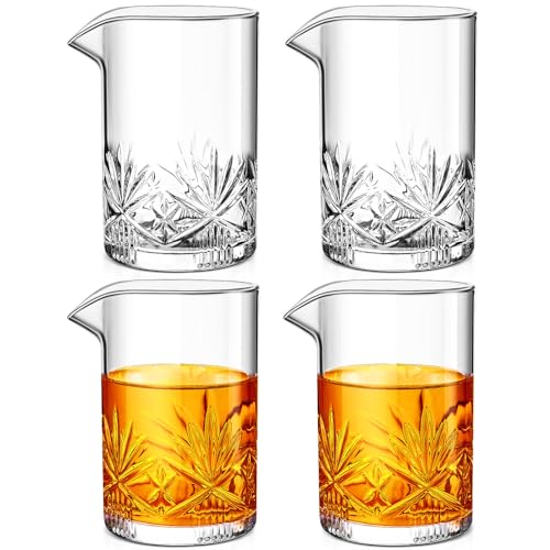 4 Pcs 24 oz Cocktail Mixing Glass Crystal Stirring Glass for Cocktail Whiskey Mixing Glasses Bartender Pitcher for Bar Party Bartender Home Whiskey Drinking Shaker Accessory - color: Clear, size: 24 oz