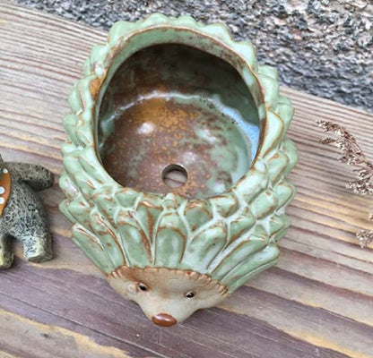 Cute Animal Shaped Vase Pot Home Decoration for Small Succulent Plants Cartoon Flower Pot Ceramic Succulent Planter with Drainage Hole Succulent Holder (Small Hedgehog) - size: Small Hedgehog