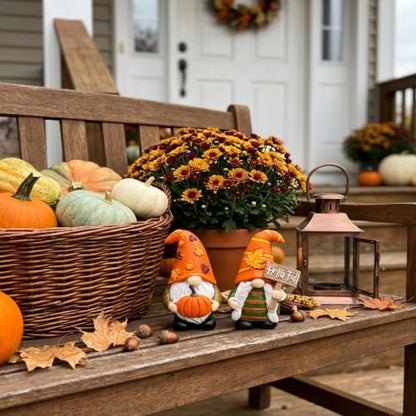 Cute 2 PCS Gnomes Statues Decor, Resin Figurines and Sculpture Décor, for Indoor Outdoor Yard Lawn Garden Home Patio Farmhouse Kitchen Table Decoration(Pumpkin and Fall) - style: Pumpking & "Hello Fall" Sign-Holding