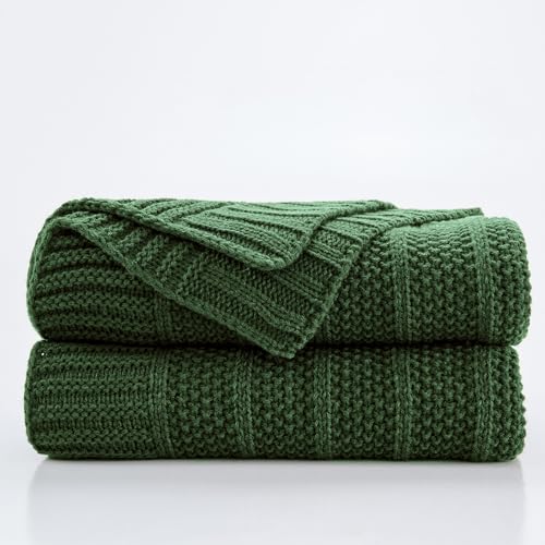 Douceur Christmas Green Stripe Knit Throw Blanket 50"x60" | Blanket for Couch, Soft Cozy Lightweight Knitted Throw for Sofa, Living Room Gift - color: Stripe-green, size: 50"X60"