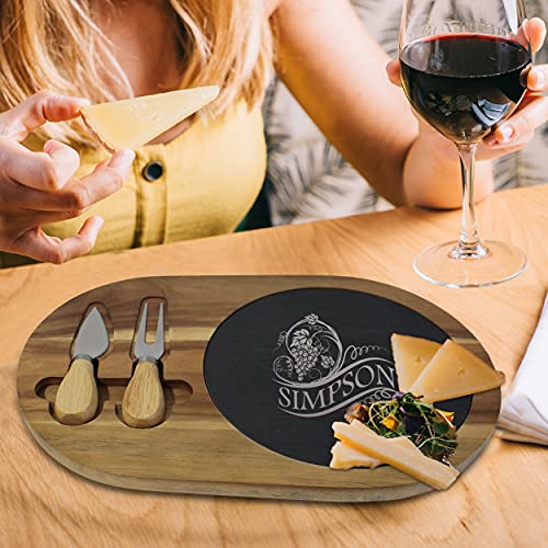 My Personal Memories Premium Personalized Acacia and Slate Cheese and Charcuterie Serving Board with Tools Included (Round 8" x 12") - style: Round 8" x 12"