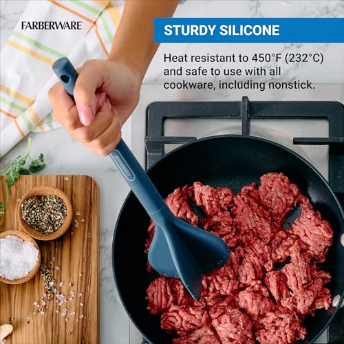 Farberware Professional Silicone Meat Masher and Ground Beef Chopper Tool - Blue, Heat Resistant to 450F, Nonstick Safe, Dishwasher Safe Potato Masher and Meat Chopper - color: Blue
