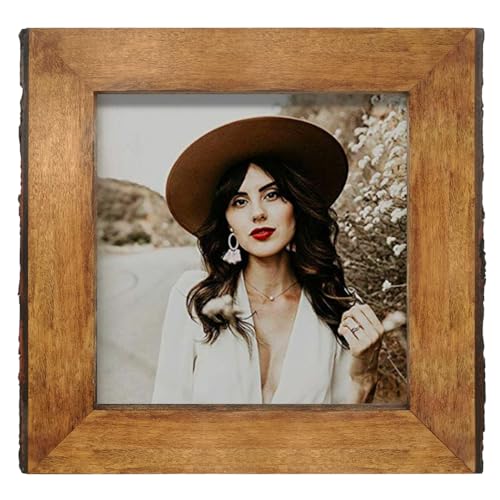 IKEREE 6x6 Rustic Picture Frames with Natural Bark Edges, Brown Wood Photo Frame for Tabletop or Wall Mounting Display - size: 6x6 inch