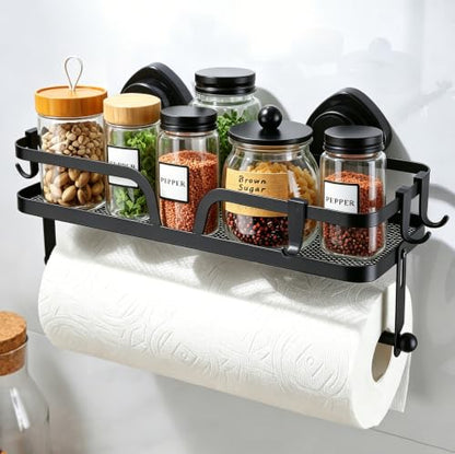 Taozun Paper Towel Holder Wall Mount Suction Cup Easy Install | 2-in-1 Shelf + Paper Towel Holder, Suction Cup No-Drill, Kitchen & Bathroom, Rustproof, Removable & Reusable - style: SP004-SC
