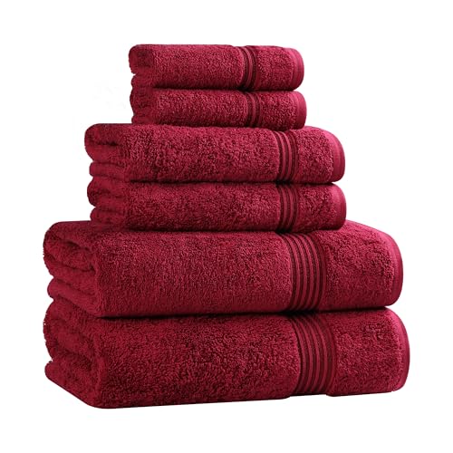 Superior Egyptian Cotton 6-Piece Towel Set, Bathroom Essentials, Towels For Bathroom, Apartment, Airbnb, Guest Bath, Face, Hand, Bath Towels, Washcloths, Absorbent, Fast Drying, Burgundy - color: Burgundy, size: 6 Piece Towel Set