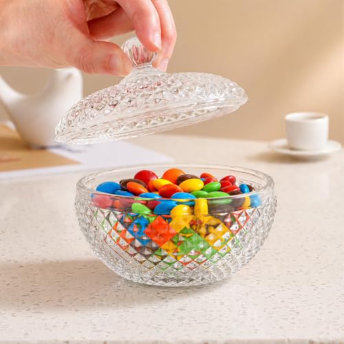 6.7 oz Glass Candy Dish with Lid Crystal Cookie Jar Clear Covered Candy Jar | Decorative Candy Bowl for Office Desk Coffee Table, Small Candy Container for Christmas, Wedding, Buffet Party, Home Decor - color: Clear, 6.7oz
