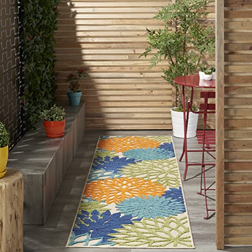 Nourison Home Aloha Indoor/Outdoor Multicolor 2'3'' x 10' Area-Rug, Tropical, Botanical, Easy-Cleaning, Non Shedding, Bed Room, Living Room, Dining Room, Deck, Backyard, Patio (2x10) - color: Multi Color, size: 2'3" x 10' (Runner)