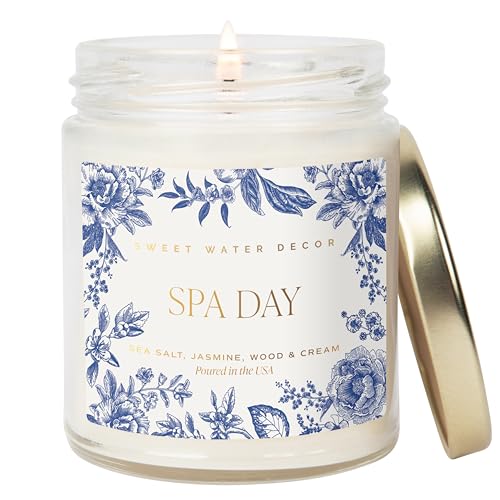 Sweet Water Decor Spa Day Patterned Candle – Soy Candles with Sea Salt, Jasmine, Wood, Cream Aroma– 40 Hour Burn – 9oz Clear Glass Jar – Ideal for Valentines Presents or Any Special Occasion - style: Spa Day