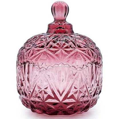 Crystal Glass Candy Snack Barrel Storage Jar Embossed Luxury Cookie Buffet Canister With Lids Jewelry Box Jar Biscuit Containers（Crown-Purplish-Red） - color: Crown-Purplish-Red