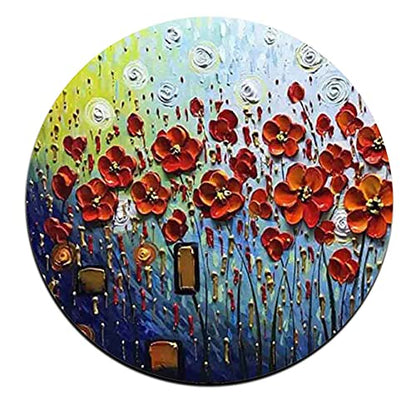 Red Watercolor Flowers Round Coaster Set-Made of Recycled Rubber-Set of 4 - color: Red Watercolor Flowers