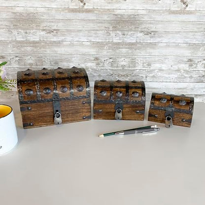 Keepsake Wooden Treasure Chest with Antique Jewelry Lock and Key (Large 8 x 6 x 6), SH23353-L - size: Large 8 x 6 x 6"