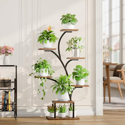 BACEKOLL Plant Stand Indoor with Grow Light, 7 Tier 49" Lighted Plant Shelf | Tree-Shaped Tall Holder with Full Spectrum Light for Indoor Growing, Sturdy Metal Rack for Home Corner, Space-Saving, Brown