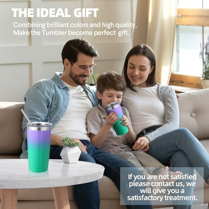 Volhoply 20oz Stainless Steel Tumbler with Lid and Straw Bulk 4 Pack,Double Wall Insulated Travel Iced Coffee Mug Fits Cup Holder,Powder Coated Cups for Cold Drinks,Gifts for Women（Purple Green,4 Set） - color: Purple Green