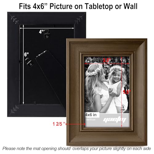 Yaetm 4x6 Picture Frame Set of 4, 1.4” Wide Molding & Brown Wood Grain Photo Frames with HD Tempered Glass, for Table Top & Wall Mounting (4 pack, Brown Wood Grain) - color: Wood Brown, size: 4x6, 4 pack