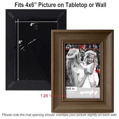 Yaetm 4x6 Picture Frame Set of 4, 1.4” Wide Molding & Brown Wood Grain Photo Frames with HD Tempered Glass, for Table Top & Wall Mounting (4 pack, Brown Wood Grain) - color: Wood Brown, size: 4x6, 4 pack