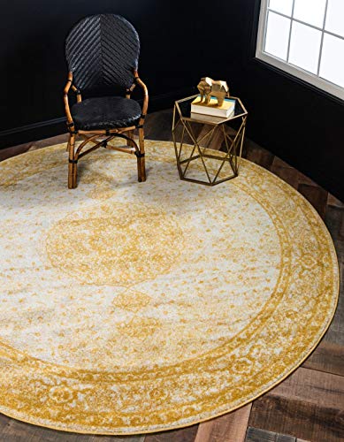 Unique Loom Bromley Collection Area Rug - Midnight (8' Round, Yellow/ Ivory) - color: Yellow/Ivory, size: 8' (Round)